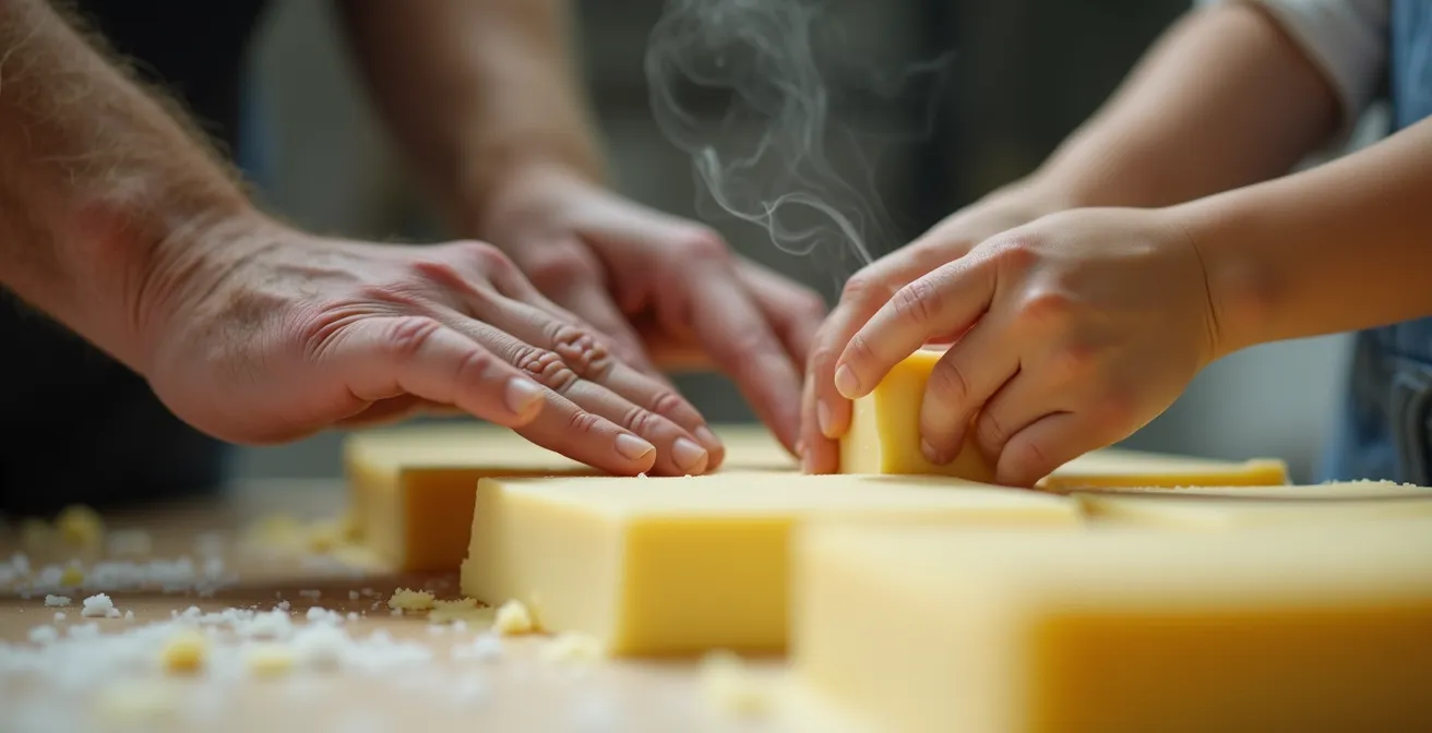 Famille participant à un atelier de fabrication de fromage artisanal dans une fromagerie de ferme québécoise