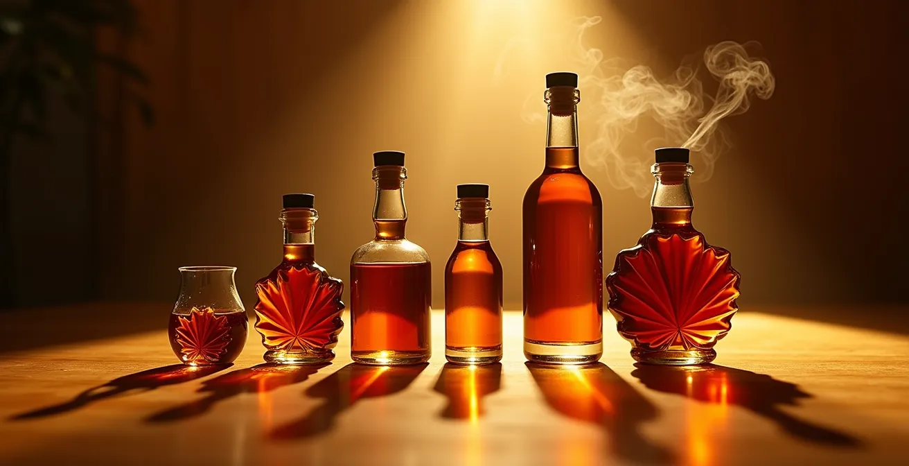 Collection de produits d'érable innovants arrangés avec élégance sur une surface de bois d'érable