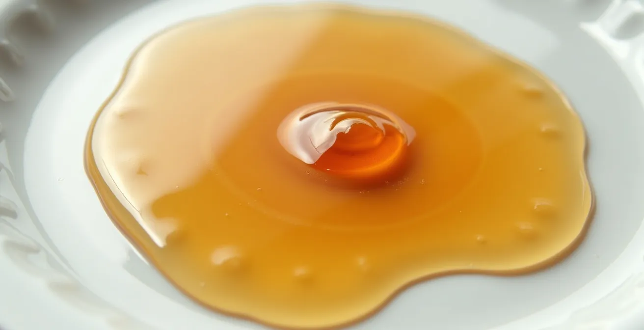 Test de viscosité comparant vrai et faux sirop d'érable sur assiette froide